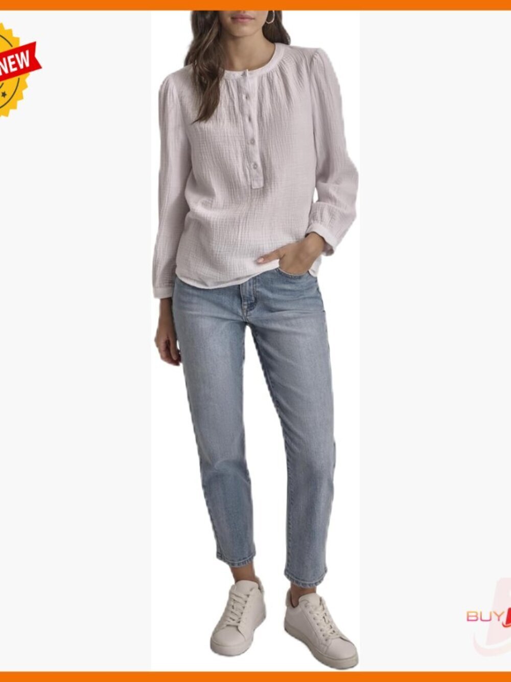 Cotton Crew Neck Button Casual T-Shirt Regular Fit Long Length